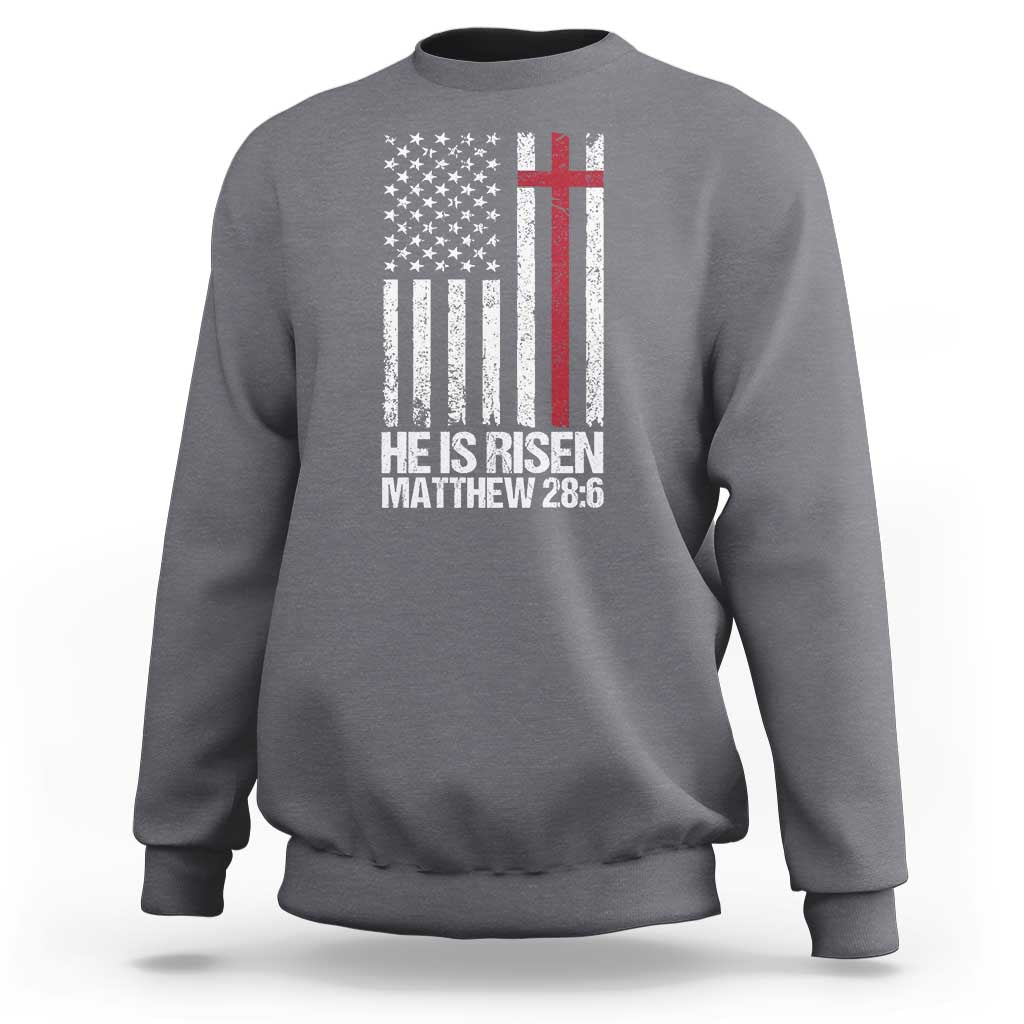 He Is Rise Sweatshirt Christian American Flag Easter Bible Verse