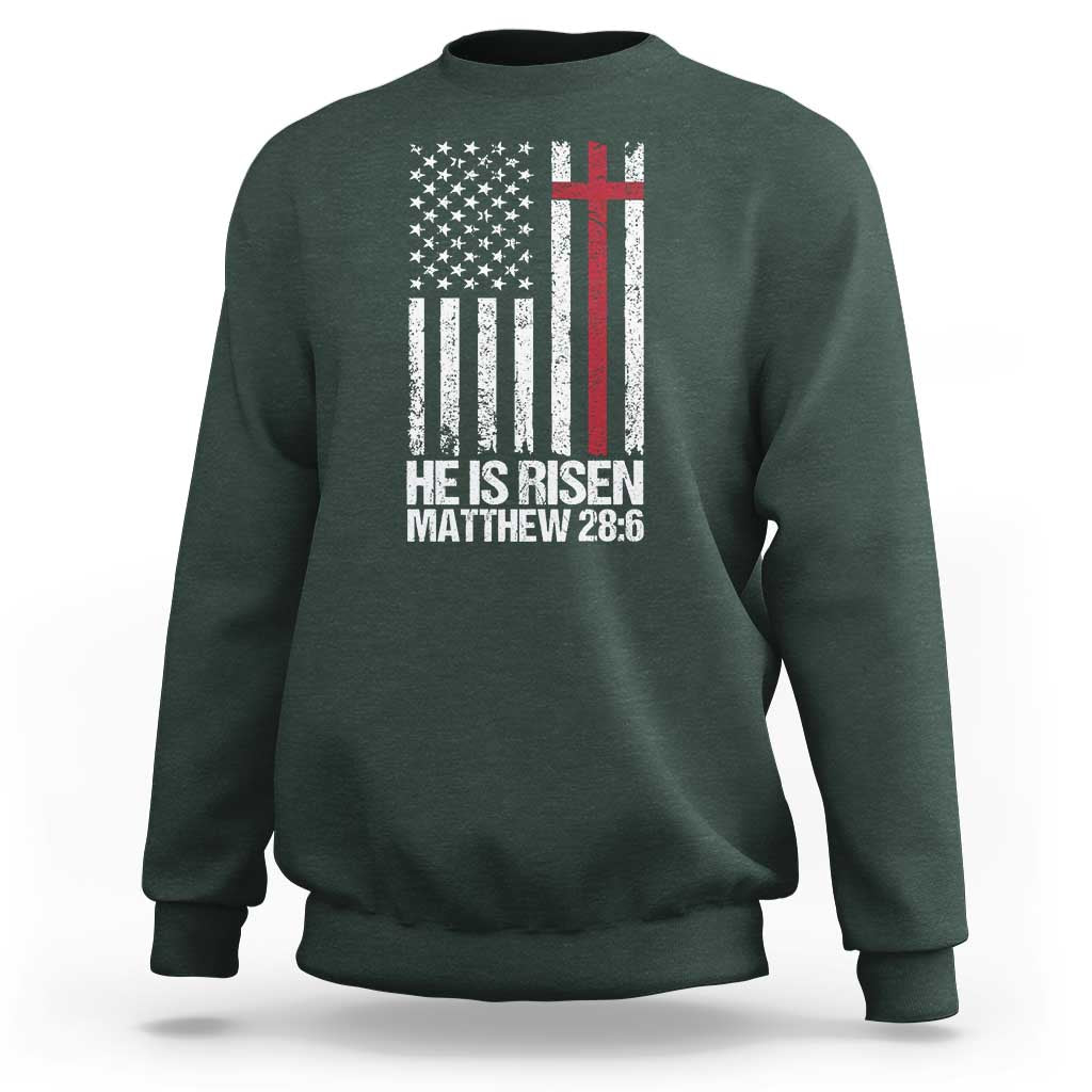 He Is Rise Sweatshirt Christian American Flag Easter Bible Verse