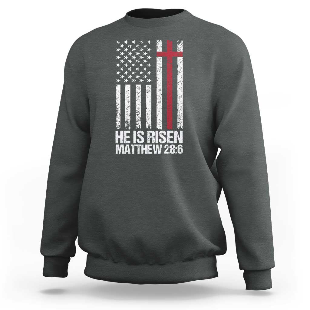 He Is Rise Sweatshirt Christian American Flag Easter Bible Verse