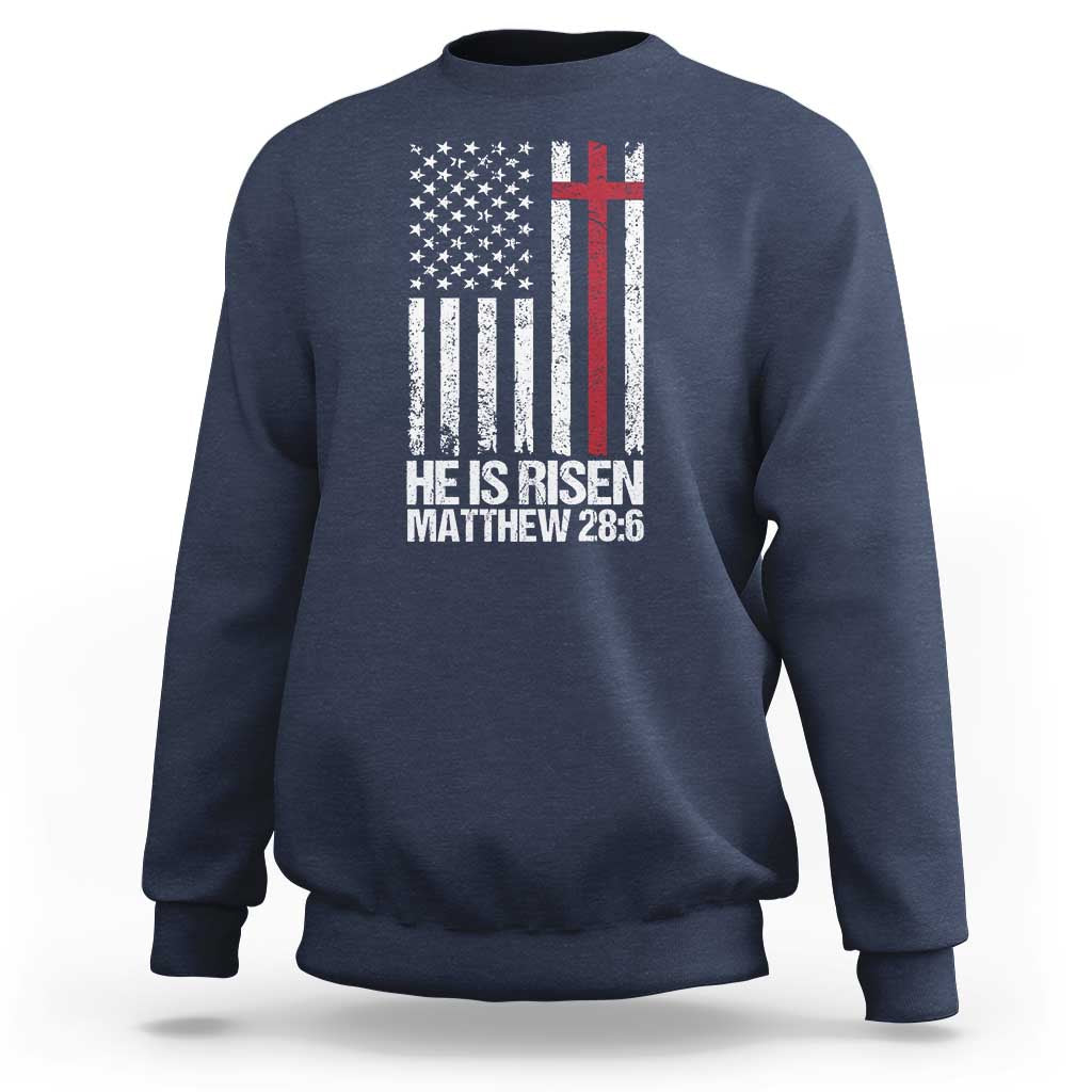He Is Rise Sweatshirt Christian American Flag Easter Bible Verse