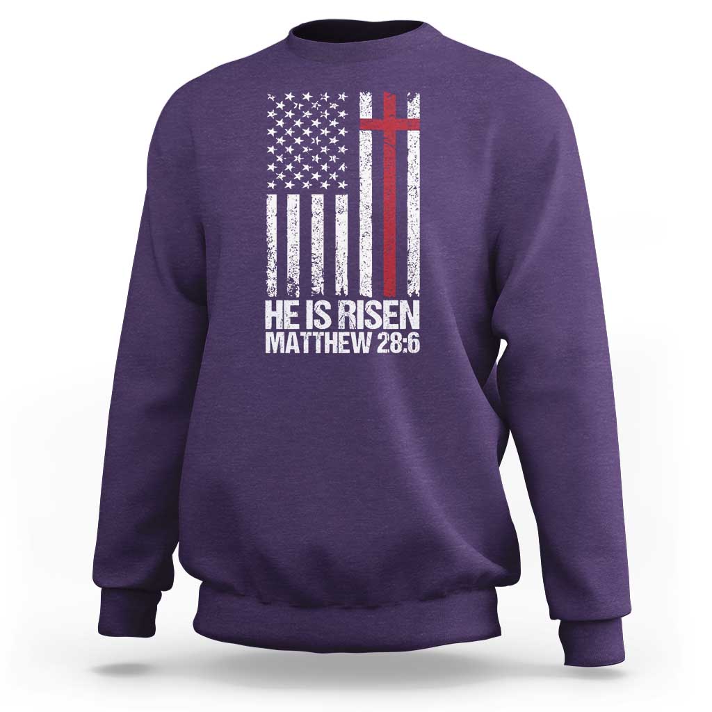 He Is Rise Sweatshirt Christian American Flag Easter Bible Verse