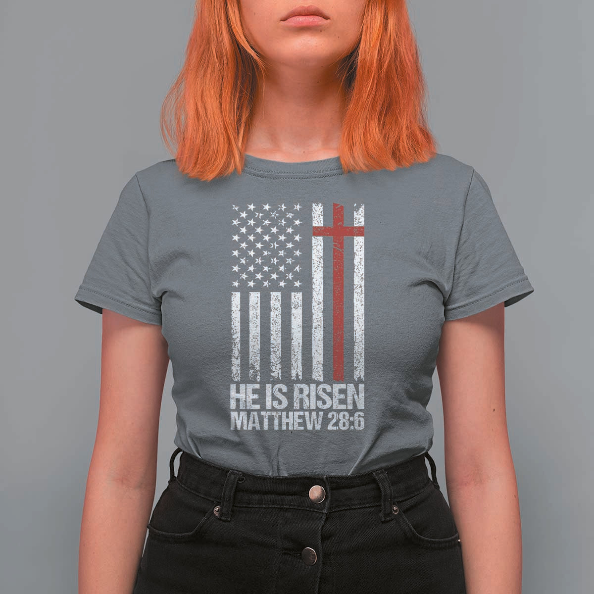 He Is Rise T Shirt For Women Christian American Flag Easter Bible Verse