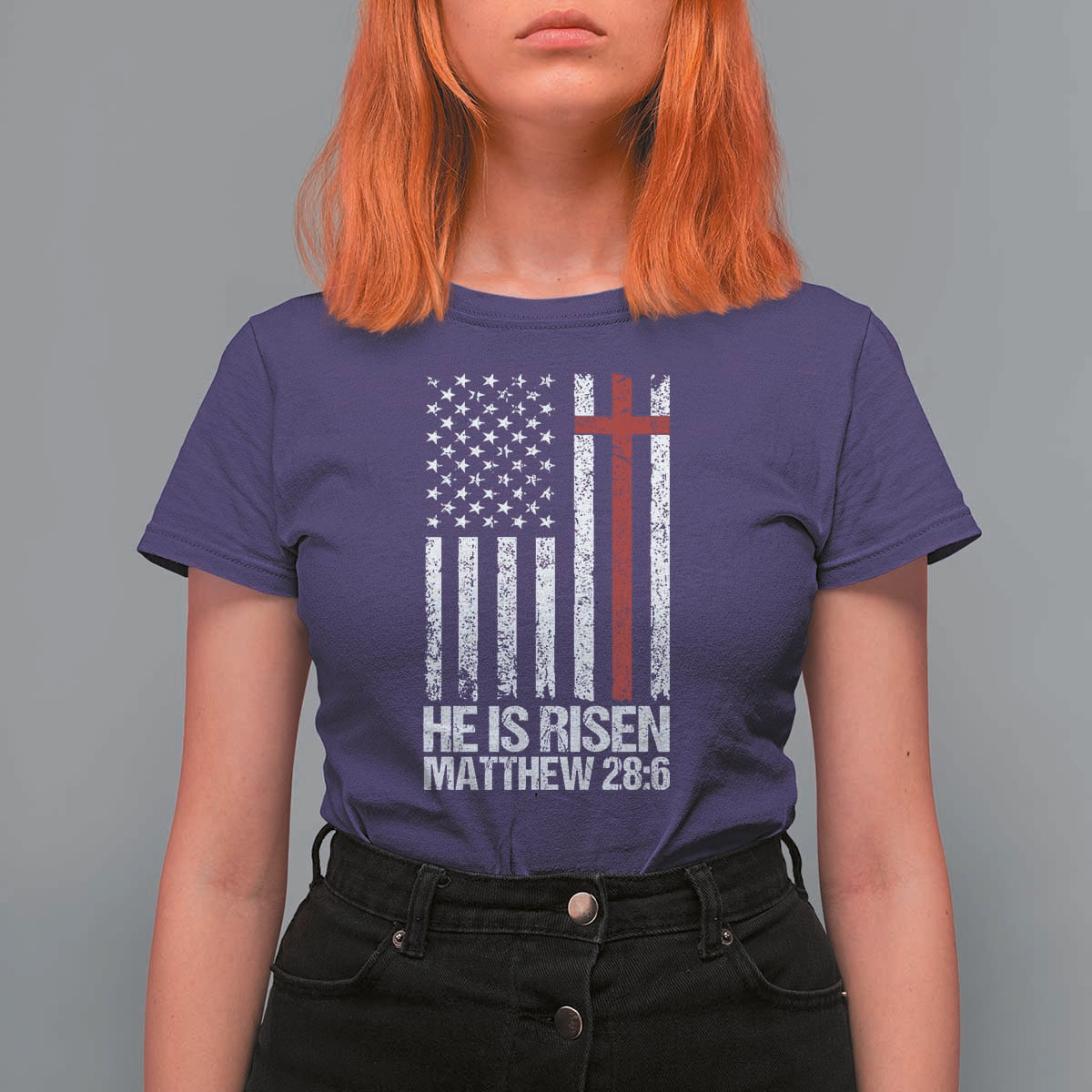 He Is Rise T Shirt For Women Christian American Flag Easter Bible Verse