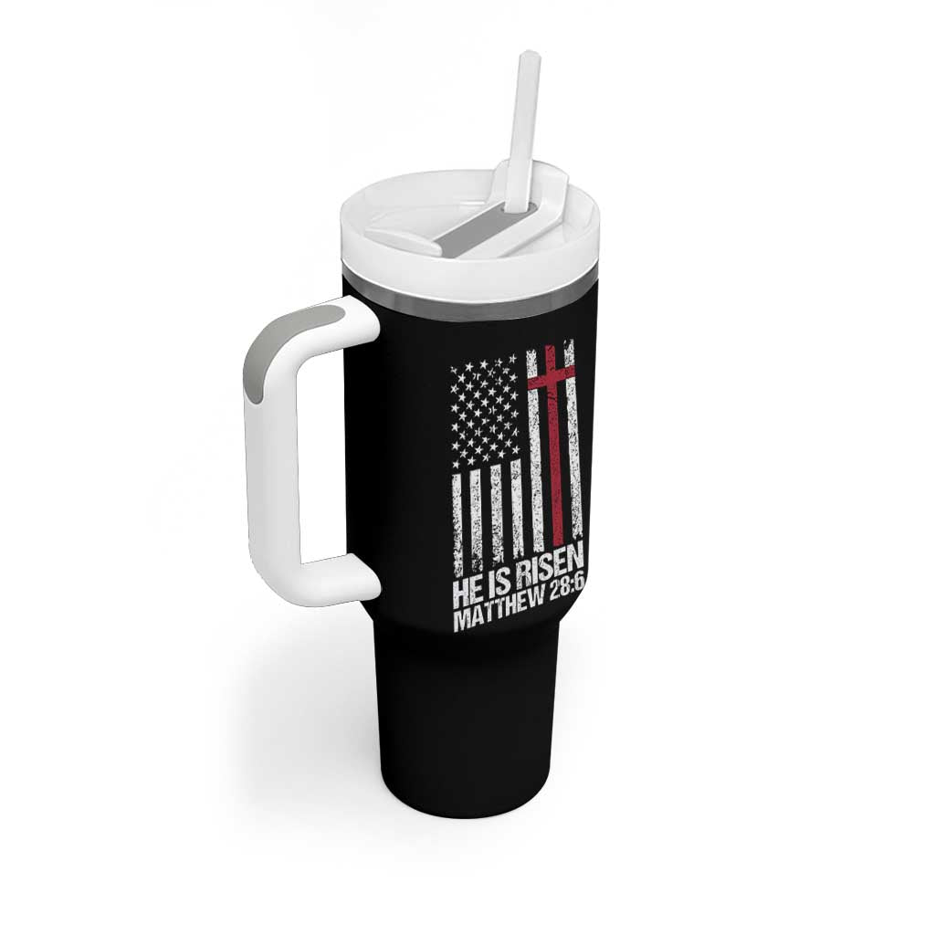 He Is Rise Tumbler With Handle Christian American Flag Easter Bible Verse