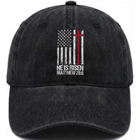 He Is Rise Washed Cotton Baseball Cap Christian American Flag Easter Bible Verse