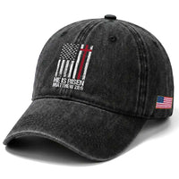 He Is Rise Washed Cotton Baseball Cap Christian American Flag Easter Bible Verse