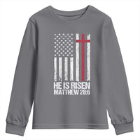 He Is Rise Youth Sweatshirt Christian American Flag Easter Bible Verse