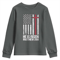 He Is Rise Youth Sweatshirt Christian American Flag Easter Bible Verse