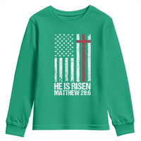 He Is Rise Youth Sweatshirt Christian American Flag Easter Bible Verse