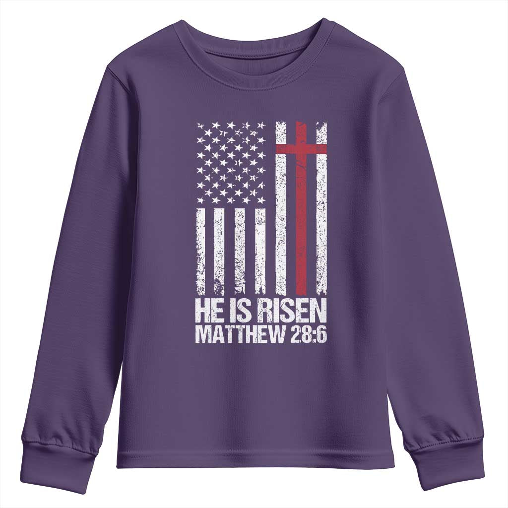 He Is Rise Youth Sweatshirt Christian American Flag Easter Bible Verse