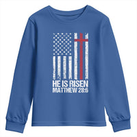 He Is Rise Youth Sweatshirt Christian American Flag Easter Bible Verse