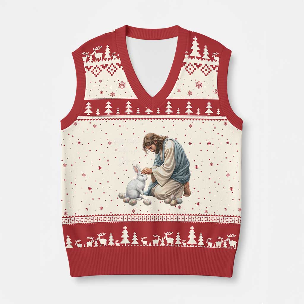 Silly Rabbit Easter Is For Jesus V-Neck Knit Sweater Vest Christian Easter Religious