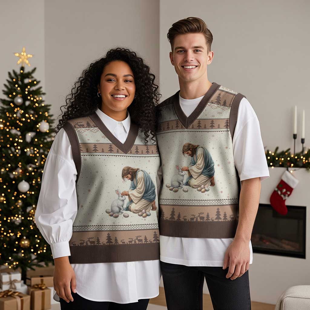 Silly Rabbit Easter Is For Jesus V-Neck Knit Sweater Vest Christian Easter Religious
