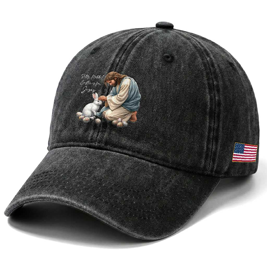 Silly Rabbit Easter Is For Jesus Washed Cotton Baseball Cap Christian Easter Religious