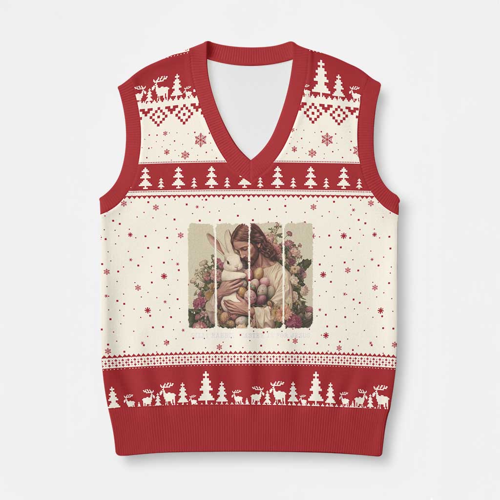 Silly Rabbit Easter Is For Jesus V-Neck Knit Sweater Vest Christian Jeusus Floral Easter