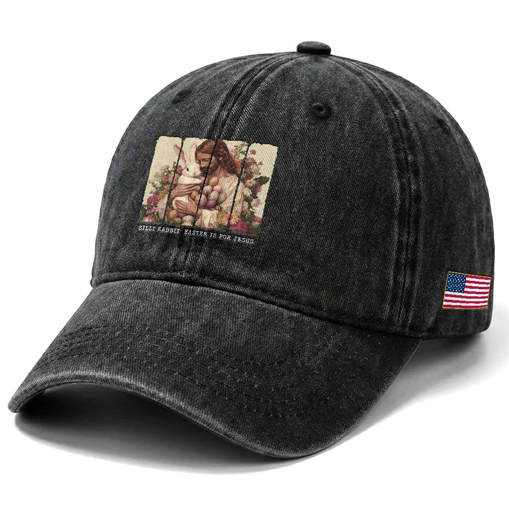 Silly Rabbit Easter Is For Jesus Washed Cotton Baseball Cap Christian Jeusus Floral Easter