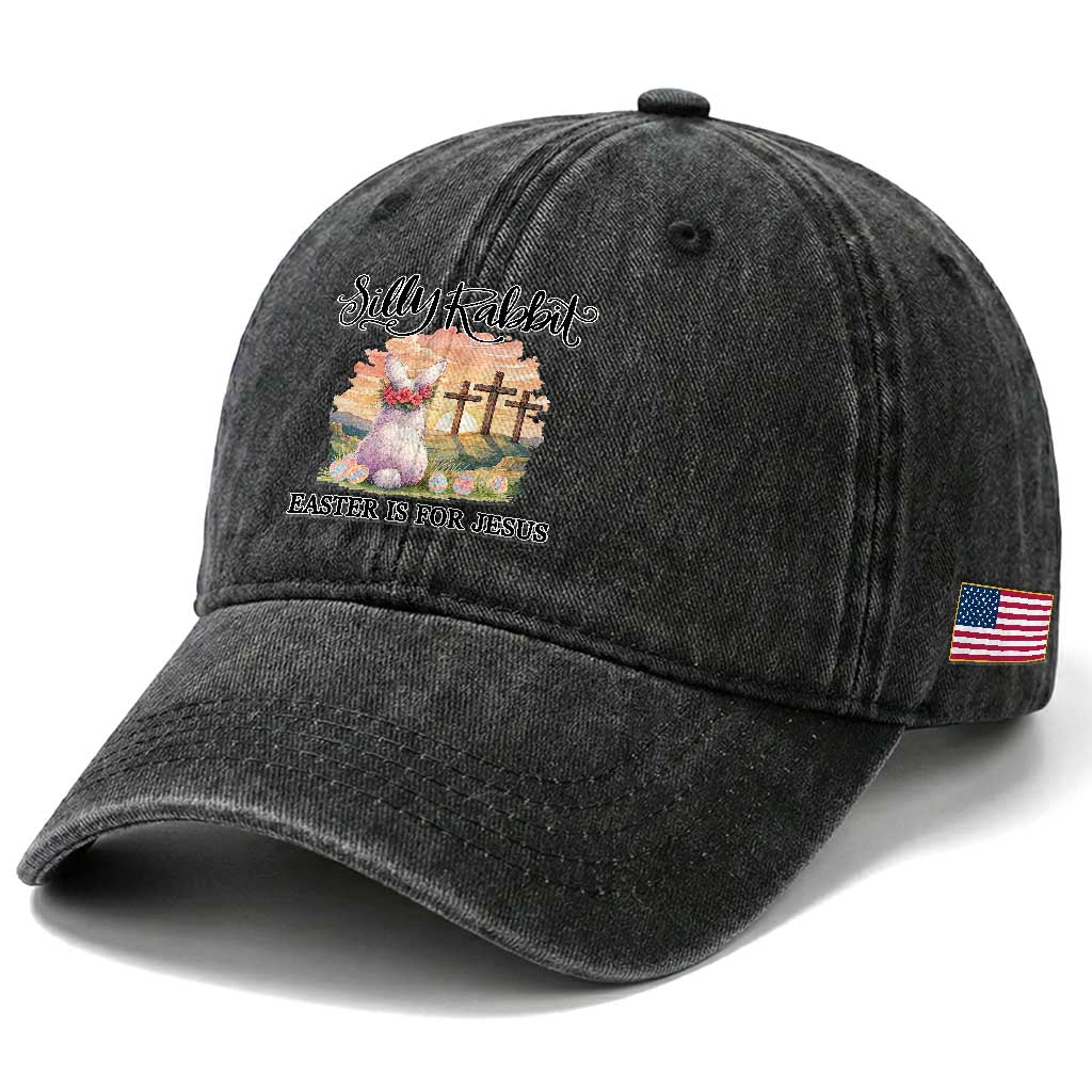 Silly Rabbit Easter Is For Jesus Washed Cotton Baseball Cap Christian Easter