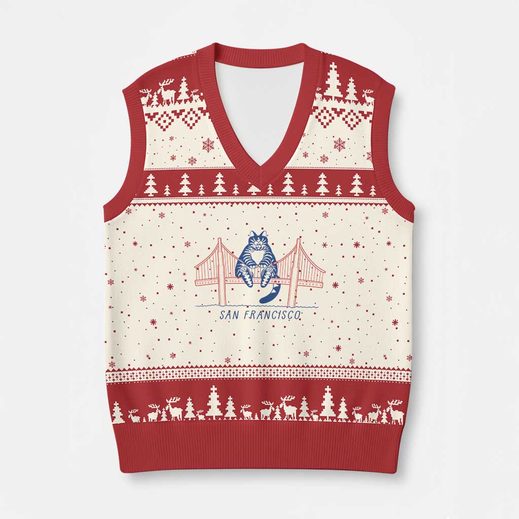 Funny Cat San Francisco Golden Gate V-Neck Knit Sweater Vest