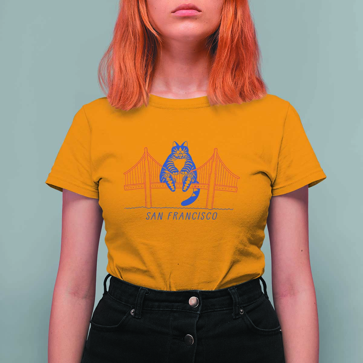 Funny Cat San Francisco Golden Gate T Shirt For Women