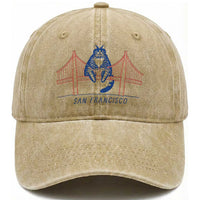 Funny Cat San Francisco Golden Gate Washed Cotton Baseball Cap
