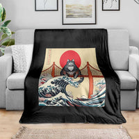 San Francisco Cat Throw Blanket Vintage Japanese Anime Kawaii Cat Sunset