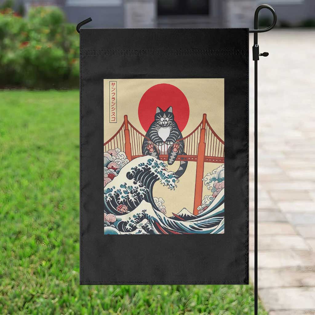 San Francisco Cat Garden Flag Vintage Japanese Anime Kawaii Cat Sunset
