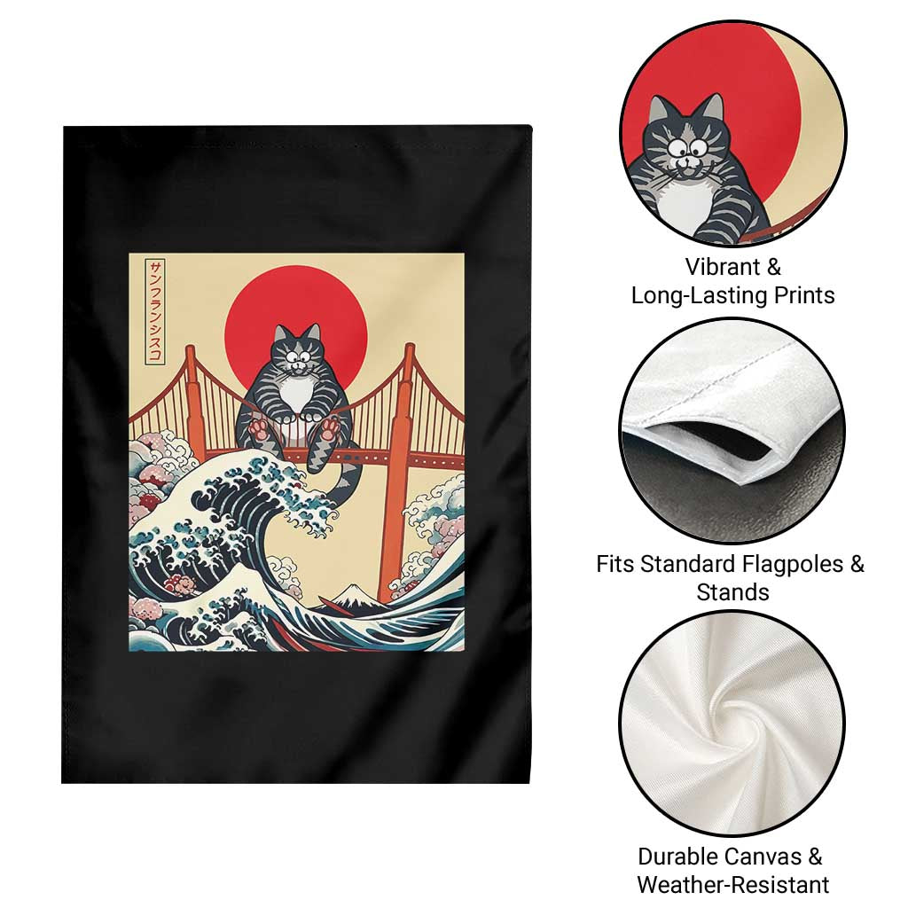 San Francisco Cat Garden Flag Vintage Japanese Anime Kawaii Cat Sunset