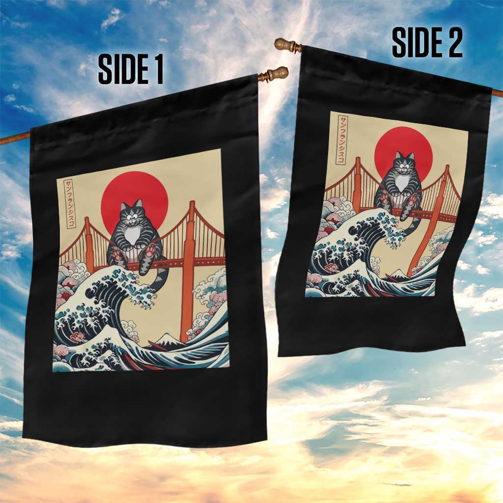 San Francisco Cat Garden Flag Vintage Japanese Anime Kawaii Cat Sunset
