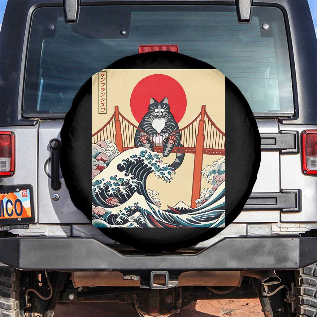 San Francisco Cat Spare Tire Cover Vintage Japanese Anime Kawaii Cat Sunset