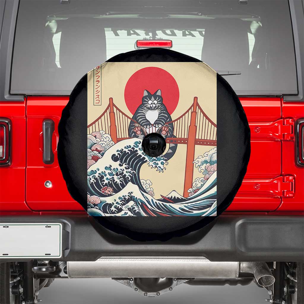 San Francisco Cat Spare Tire Cover Vintage Japanese Anime Kawaii Cat Sunset