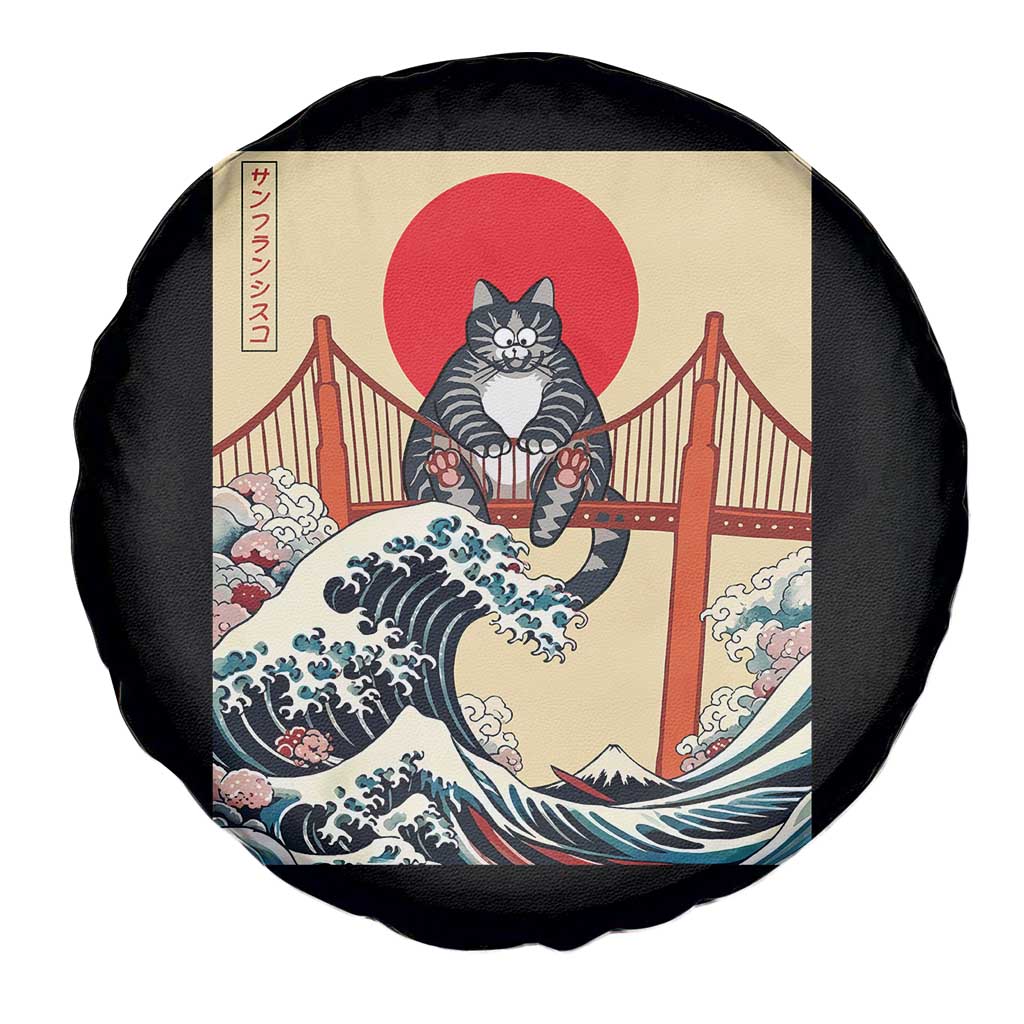 San Francisco Cat Spare Tire Cover Vintage Japanese Anime Kawaii Cat Sunset