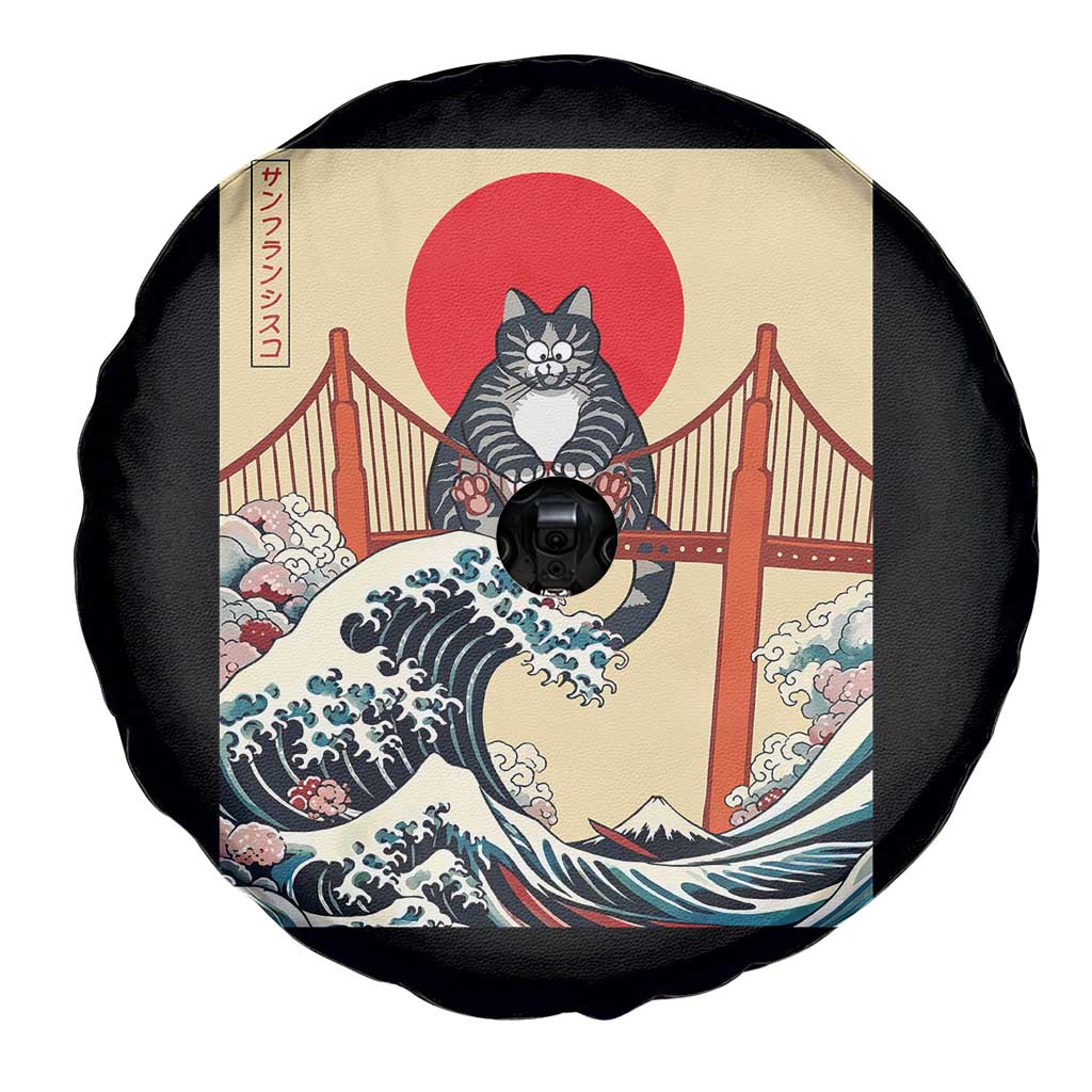 San Francisco Cat Spare Tire Cover Vintage Japanese Anime Kawaii Cat Sunset