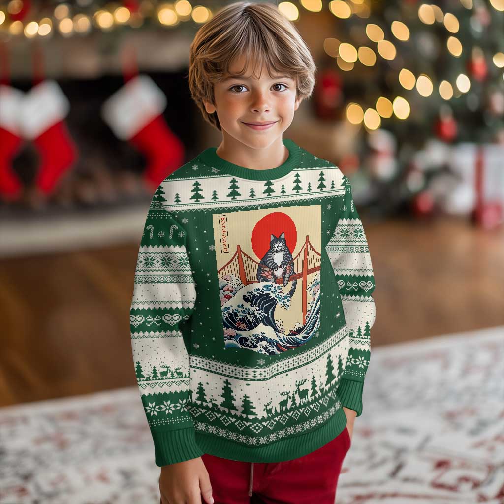 San Francisco Cat Ugly Christmas Sweater Vintage Japanese Anime Kawaii Cat Sunset