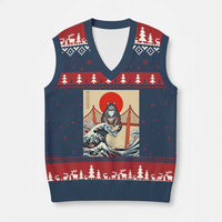 San Francisco Cat V-Neck Knit Sweater Vest Vintage Japanese Anime Kawaii Cat Sunset