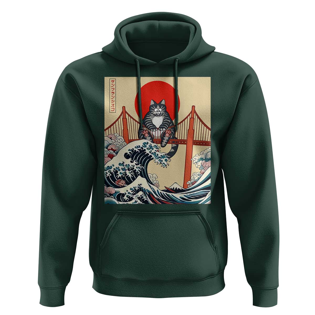 San Francisco Cat Hoodie Vintage Japanese Anime Kawaii Cat Sunset