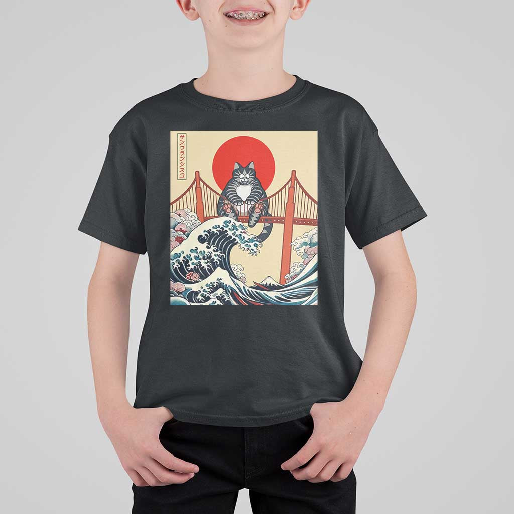San Francisco Cat T Shirt For Kid Vintage Japanese Anime Kawaii Cat Sunset