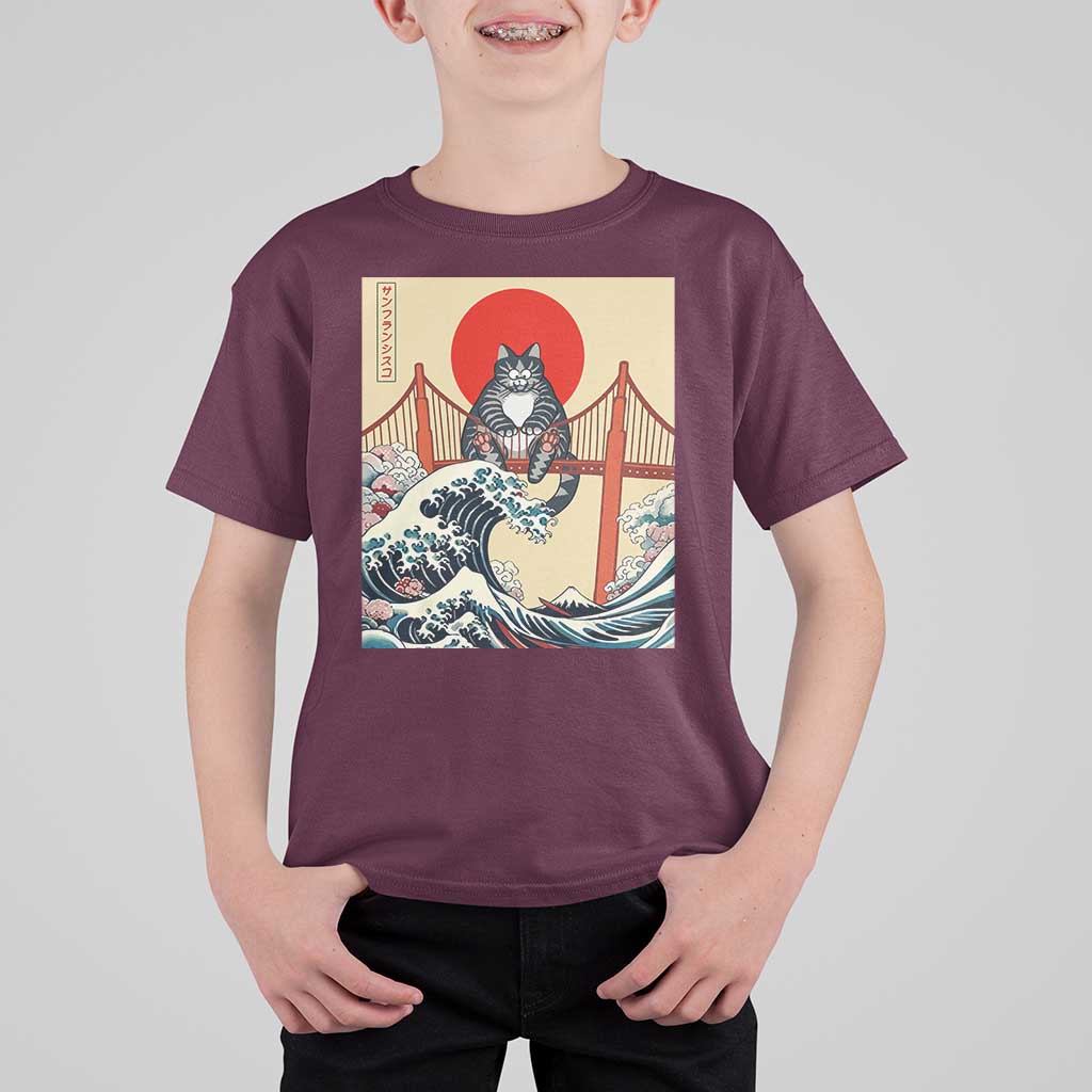San Francisco Cat T Shirt For Kid Vintage Japanese Anime Kawaii Cat Sunset