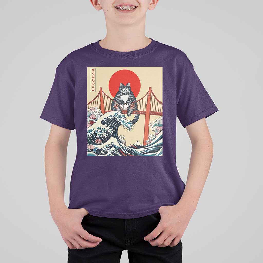 San Francisco Cat T Shirt For Kid Vintage Japanese Anime Kawaii Cat Sunset