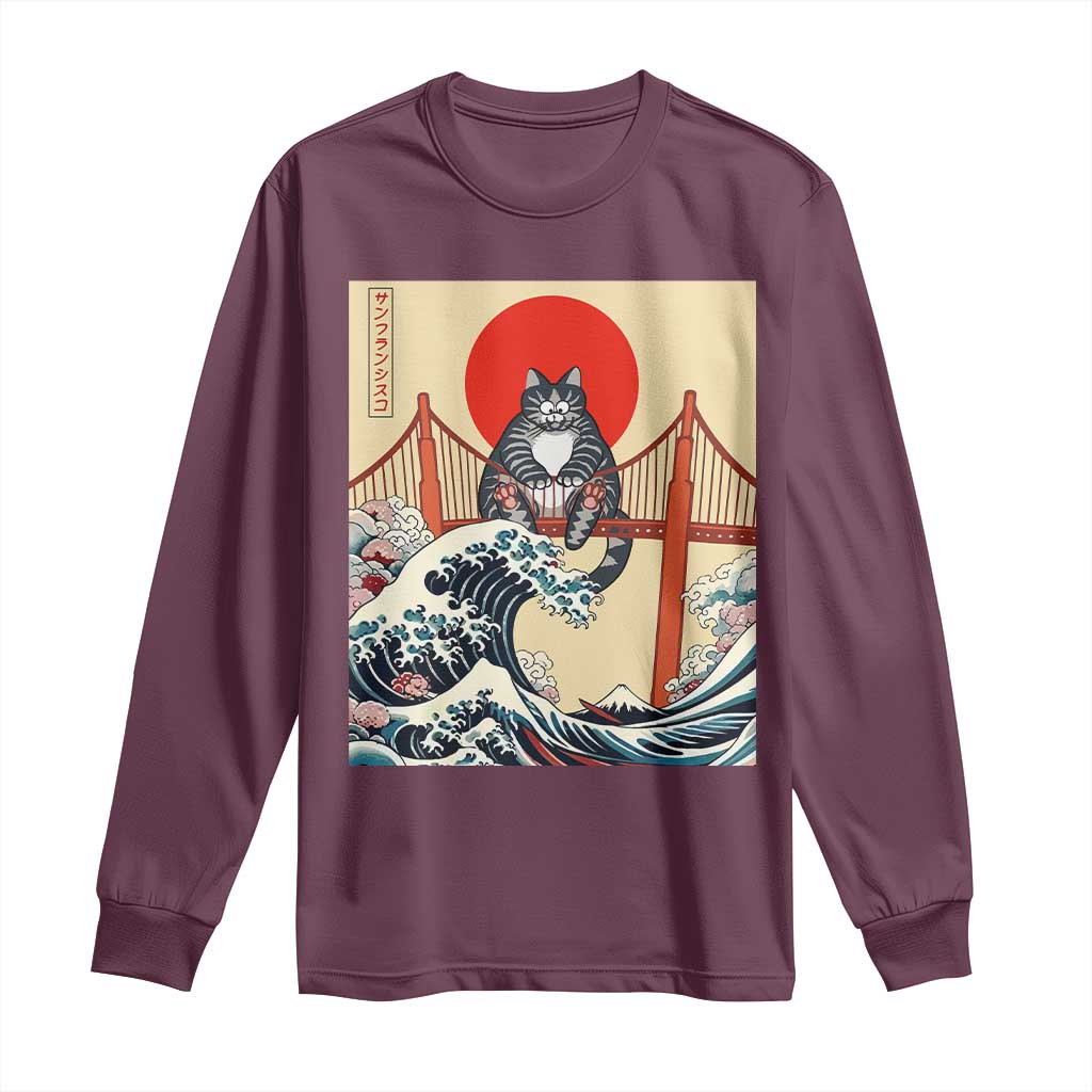 San Francisco Cat Long Sleeve Shirt Vintage Japanese Anime Kawaii Cat Sunset