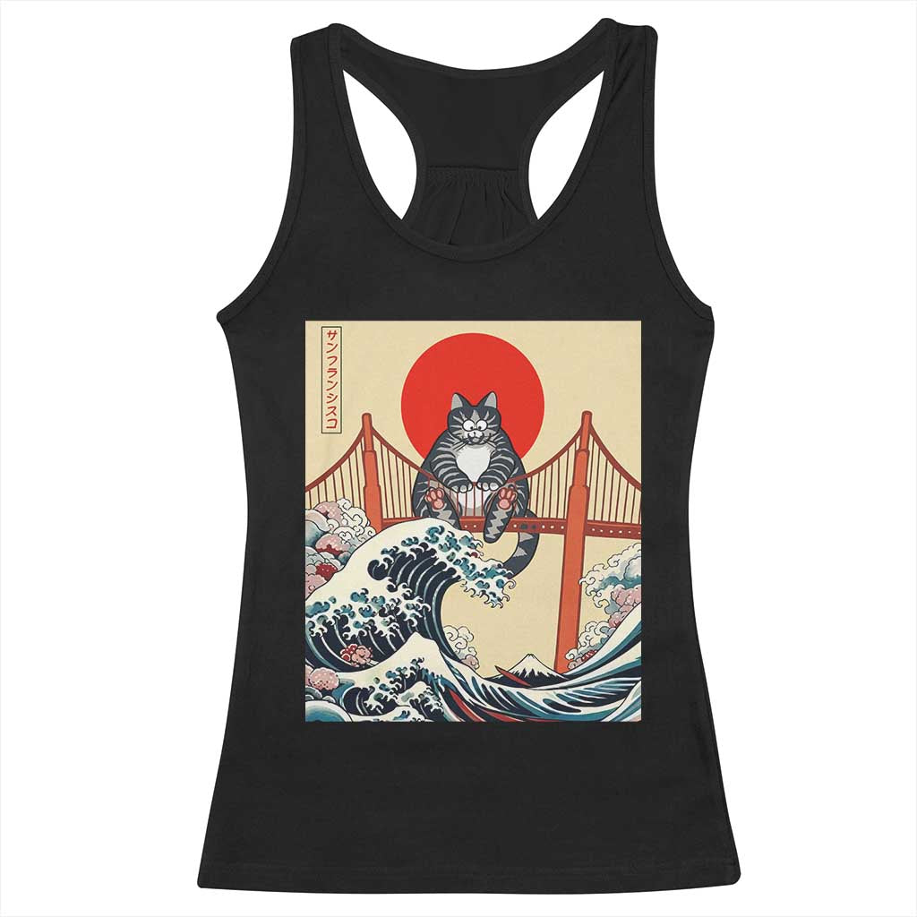 San Francisco Cat Racerback Tank Top Vintage Japanese Anime Kawaii Cat Sunset