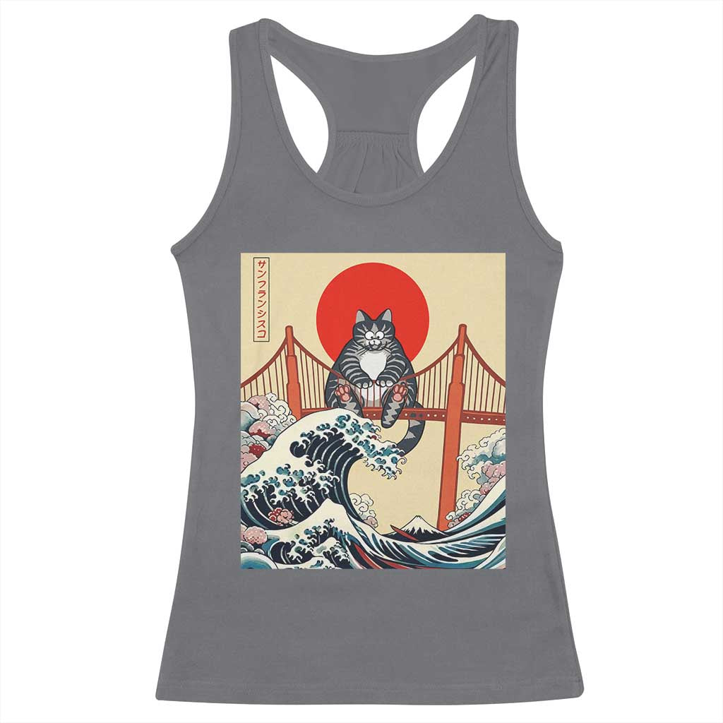 San Francisco Cat Racerback Tank Top Vintage Japanese Anime Kawaii Cat Sunset