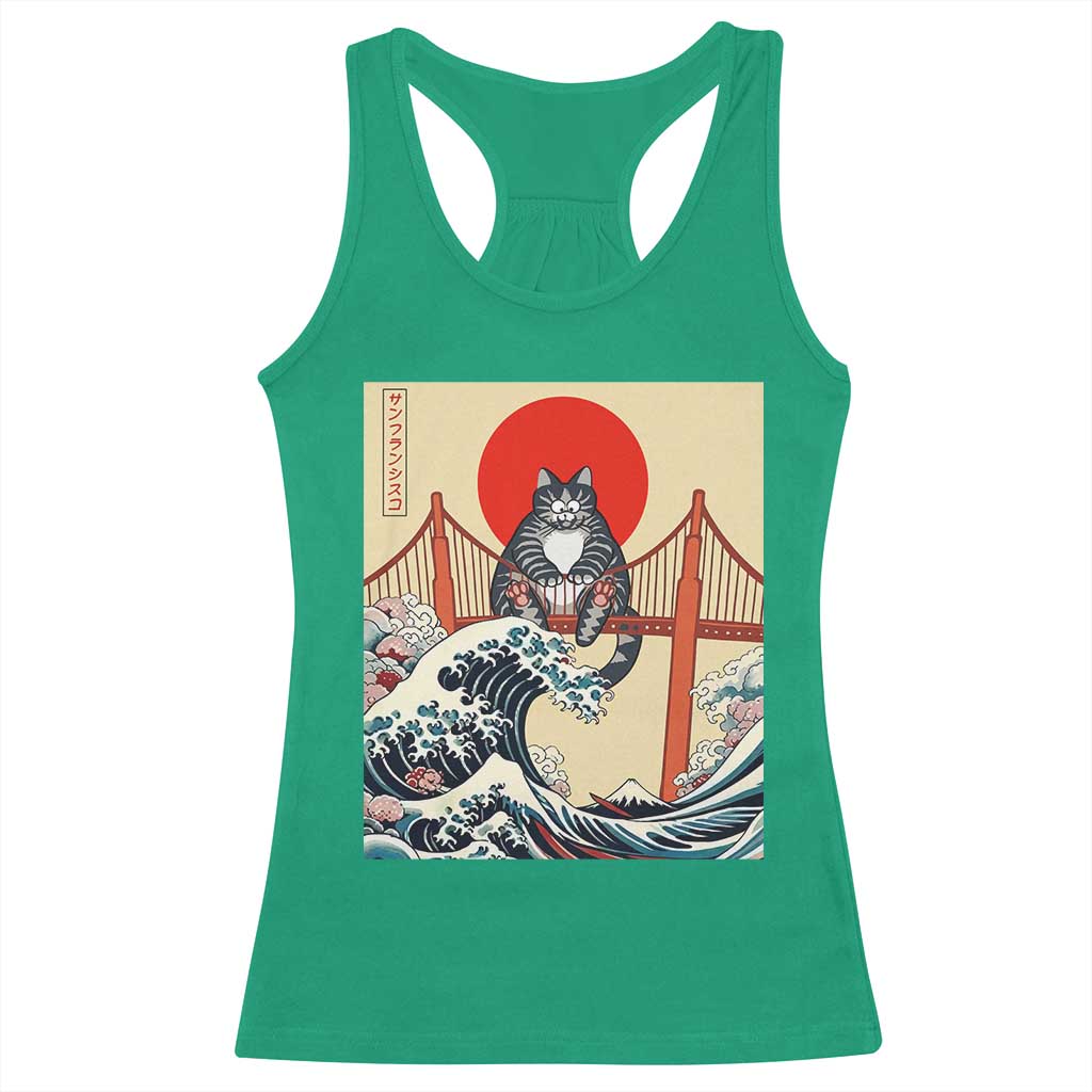 San Francisco Cat Racerback Tank Top Vintage Japanese Anime Kawaii Cat Sunset