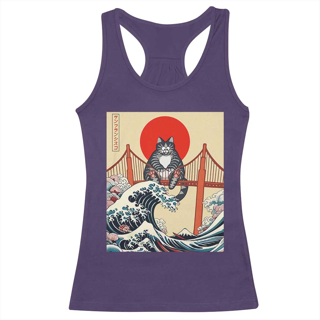San Francisco Cat Racerback Tank Top Vintage Japanese Anime Kawaii Cat Sunset