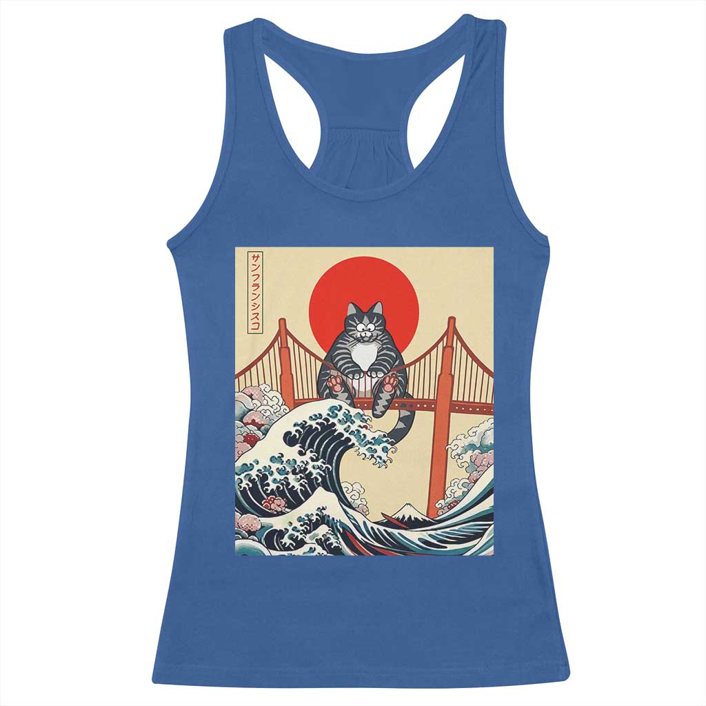 San Francisco Cat Racerback Tank Top Vintage Japanese Anime Kawaii Cat Sunset