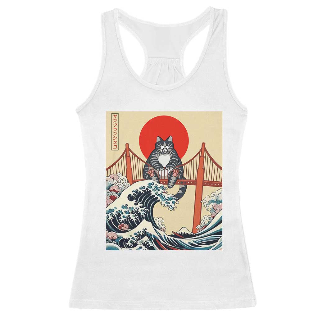 San Francisco Cat Racerback Tank Top Vintage Japanese Anime Kawaii Cat Sunset