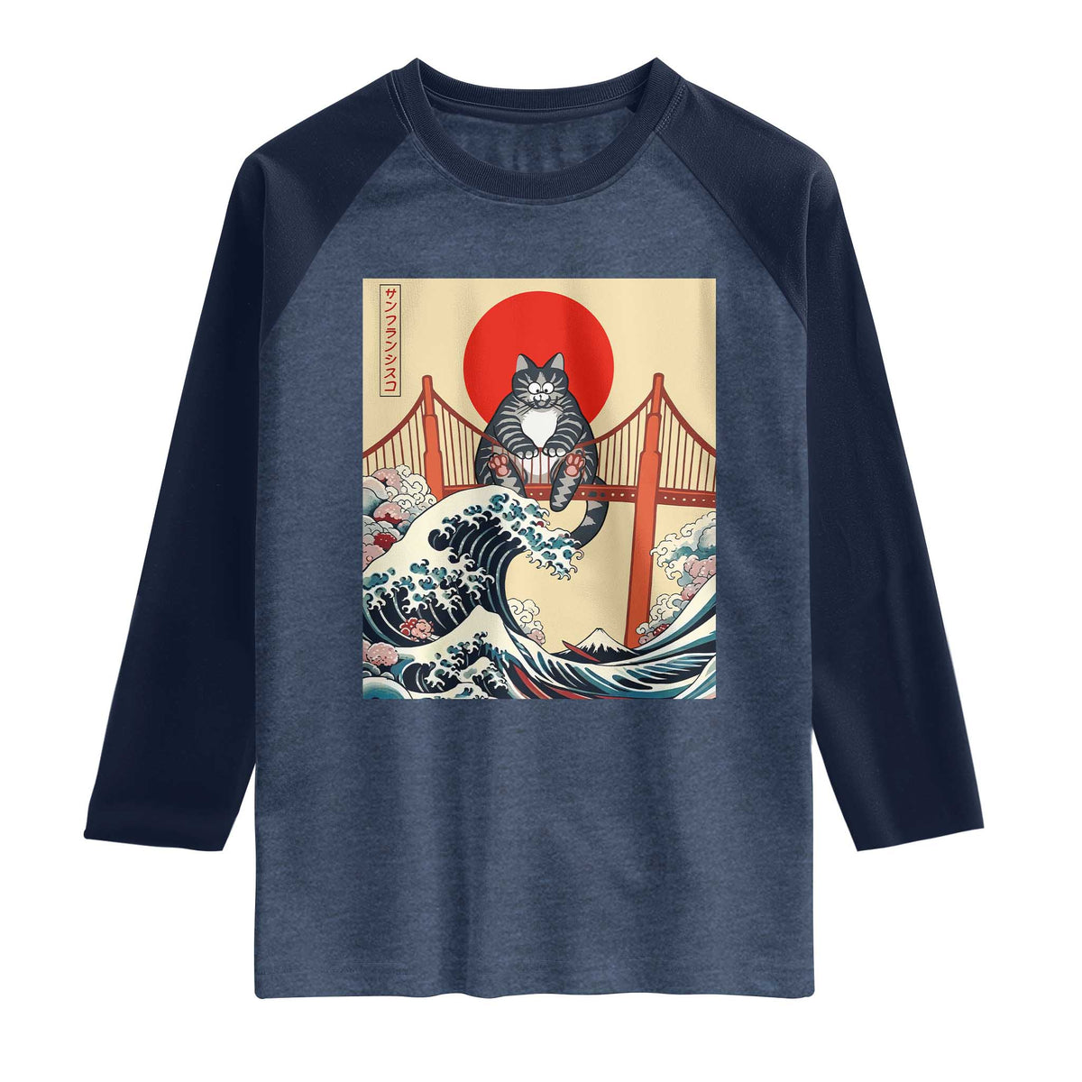 San Francisco Cat Raglan Shirt Vintage Japanese Anime Kawaii Cat Sunset