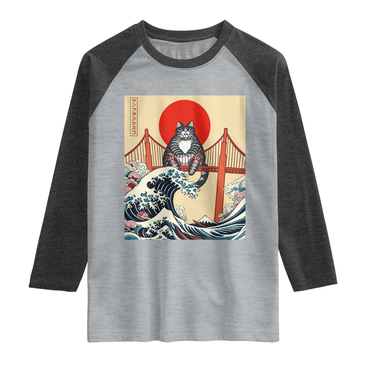 San Francisco Cat Raglan Shirt Vintage Japanese Anime Kawaii Cat Sunset