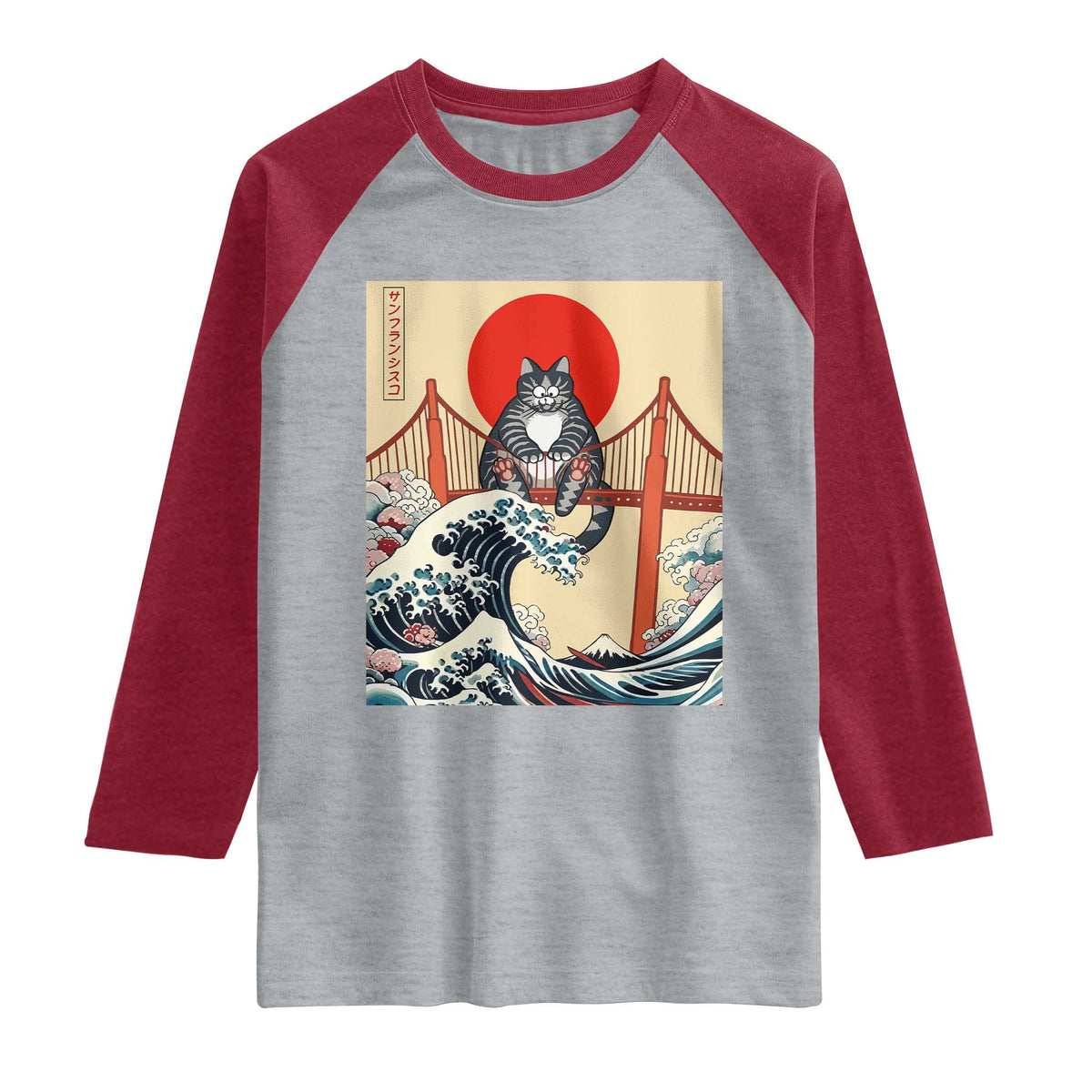 San Francisco Cat Raglan Shirt Vintage Japanese Anime Kawaii Cat Sunset