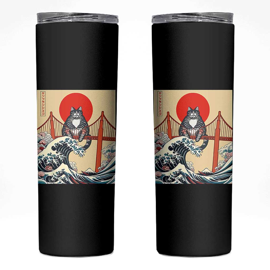 San Francisco Cat Skinny Tumbler Vintage Japanese Anime Kawaii Cat Sunset