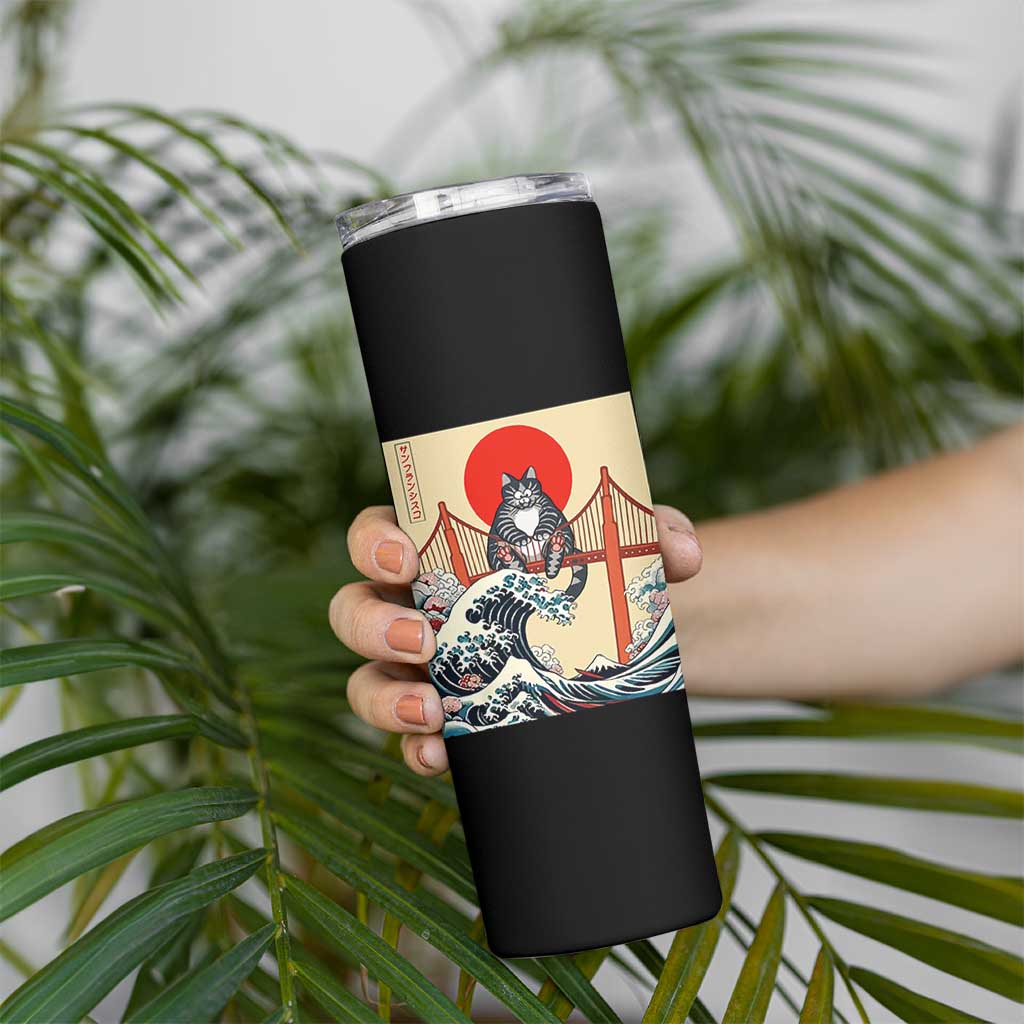 San Francisco Cat Skinny Tumbler Vintage Japanese Anime Kawaii Cat Sunset